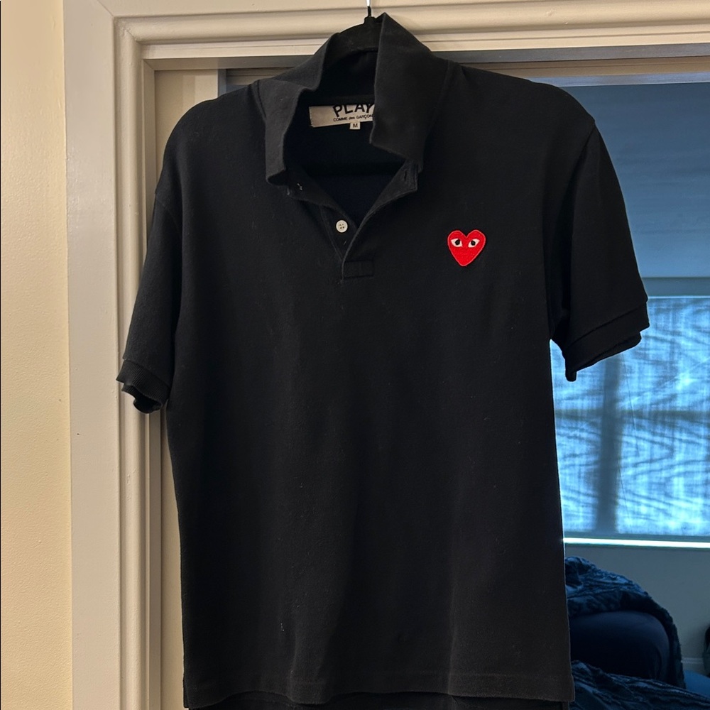 Comme des Garcons Black Polo with Red Heart Patch worn once 💯authentic